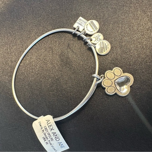 Alex and Ani Paw Print Crystal Charm Expandable Bangle Bracelet Silver Tone, NWT - Picture 8 of 10